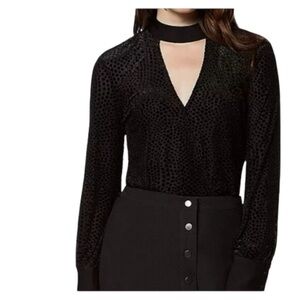 Avec Les Filles Velvet Dot Burnout Bodysuit Black Size XS NWT